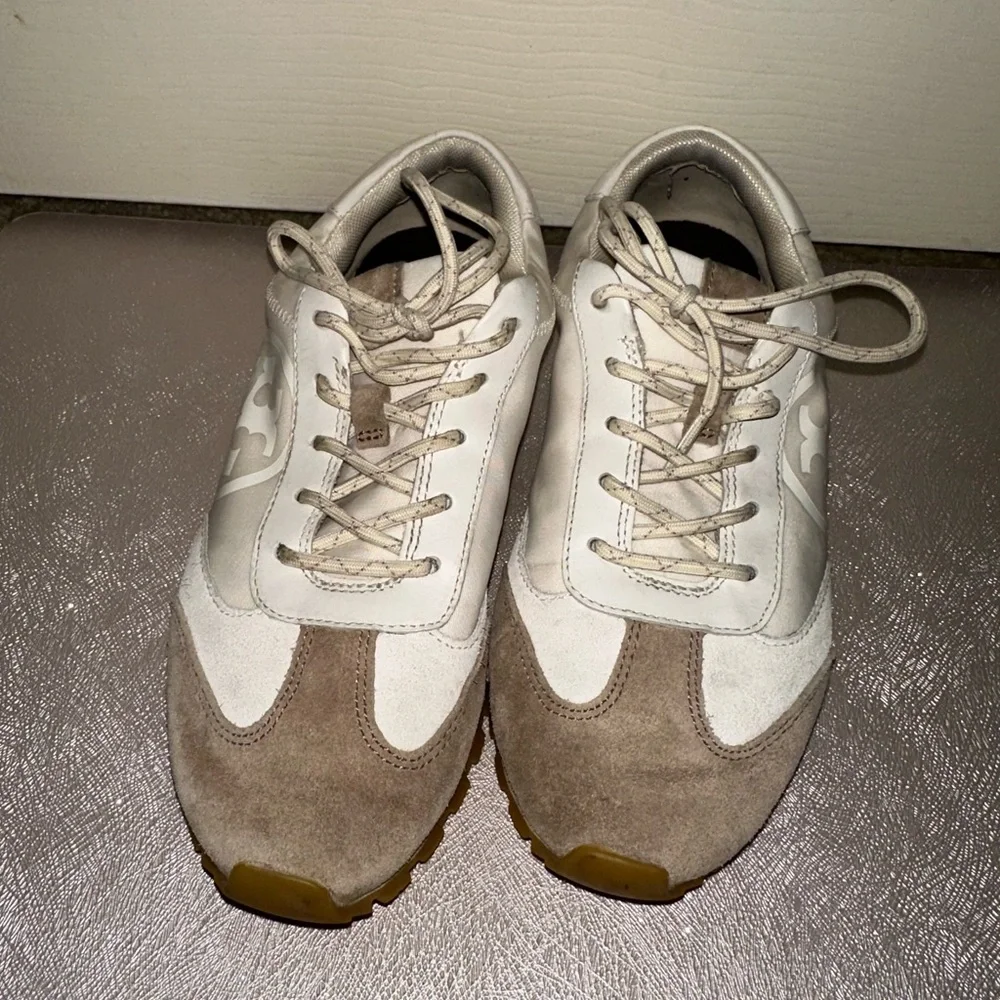 Tory Burch Women's White and Tan Suede & Leather Sneakers athleisure 7